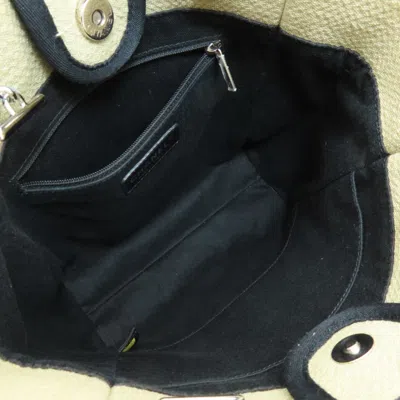 Pre-owned Chanel Beige Black Canvas Tote Bag () In Beige, Black