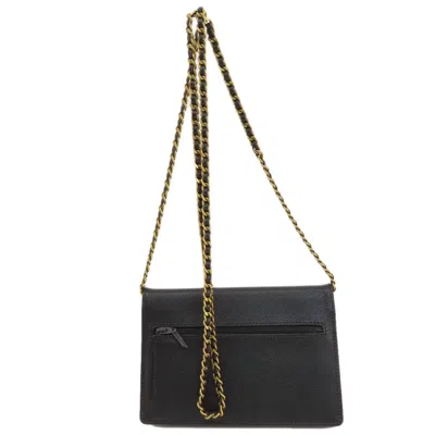 Pre-owned Chanel Black Caviar Leather Chain/shoulder Wallet ()
