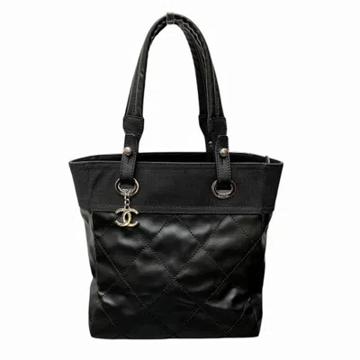 Pre-owned Chanel Black Coated Canvas Leather Shoulder Bag Tote Bag ()