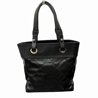 Pre-owned Chanel Black Coated Canvas Leather Shoulder Bag Tote Bag ()