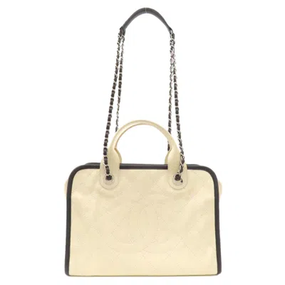 Pre-owned Chanel Black Ivory Caviar Leather Tote Bag () In Black, Ivory