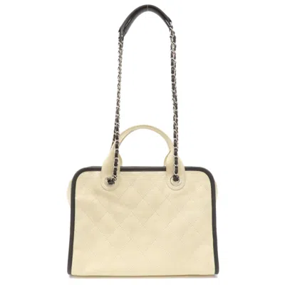 Pre-owned Chanel Black Ivory Caviar Leather Tote Bag () In Black, Ivory