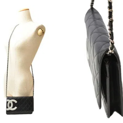 Pre-owned Chanel Black Leather Chain/shoulder Wallet ()