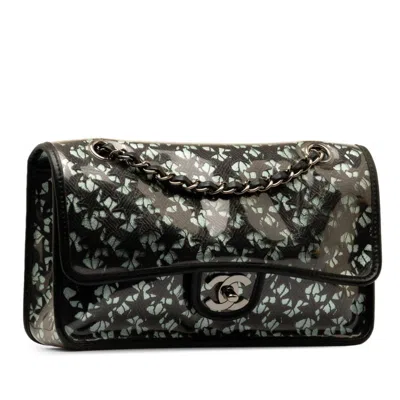 Pre-owned Chanel Black Metallic Blue Vinyl Shoulder Bag () In Black, Metallic Blue