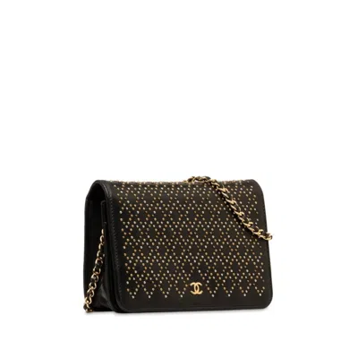 Pre-owned Chanel Black Suede Chain/shoulder Wallet ()