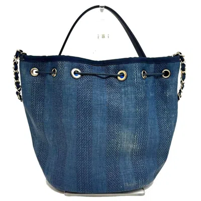 Pre-owned Chanel Blue Raffia Leather Tote Bag ()