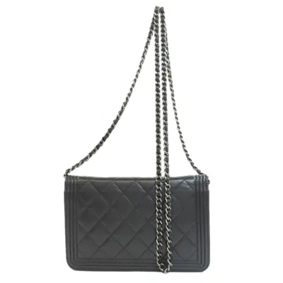 Pre-owned Chanel Boy  Black Leather Chain/shoulder Wallet ()