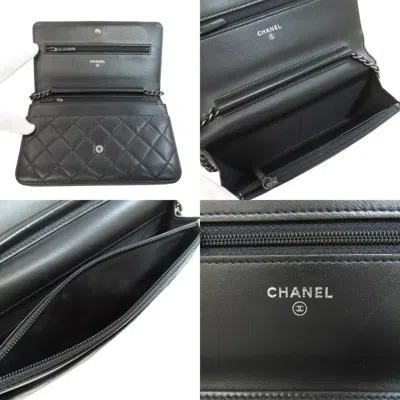 Pre-owned Chanel Boy  Black Leather Chain/shoulder Wallet ()