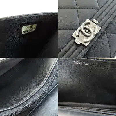 Pre-owned Chanel Boy  Black Leather Chain/shoulder Wallet ()