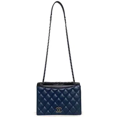 Pre-owned Chanel Matelasse Navy Black Leather Shoulder Bag ()