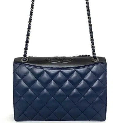 Pre-owned Chanel Matelasse Navy Black Leather Shoulder Bag ()
