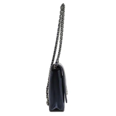 Pre-owned Chanel Navy Leather Chain/shoulder Wallet ()