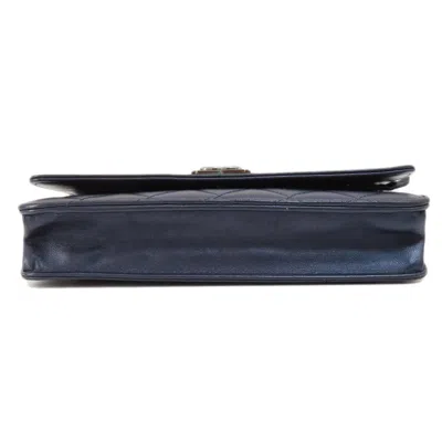 Pre-owned Chanel Navy Leather Chain/shoulder Wallet ()