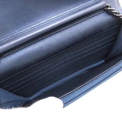Pre-owned Chanel Navy Leather Chain/shoulder Wallet ()