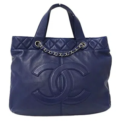 Pre-owned Chanel Navy Leather Handbag Shoulder Bag Tote Bag ()