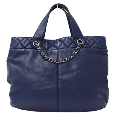 Pre-owned Chanel Navy Leather Handbag Shoulder Bag Tote Bag ()