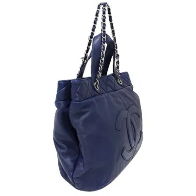 Pre-owned Chanel Navy Leather Handbag Shoulder Bag Tote Bag ()