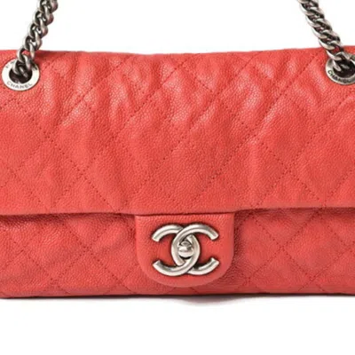 Pre-owned Chanel Red Color Caviar Leather Shoulder Bag ()