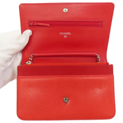 Pre-owned Chanel Red Color Caviar Leather Shoulder Bag ()