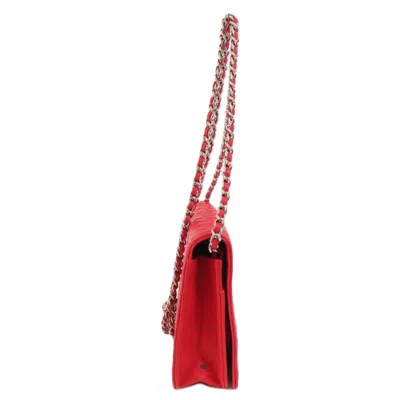 Pre-owned Chanel Red Color Leather Chain/shoulder Wallet ()