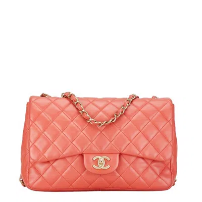 Pre-owned Chanel Salmon Pink Leather Pochette Shoulder Bag ()