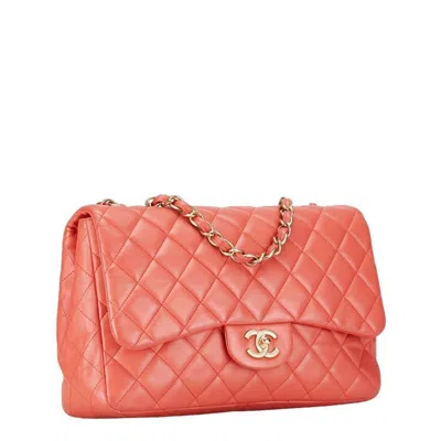 Pre-owned Chanel Salmon Pink Leather Pochette Shoulder Bag ()