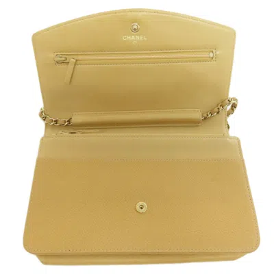 Pre-owned Chanel Yellow Caviar Leather Chain/shoulder Wallet ()