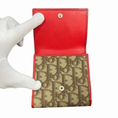 Pre-owned Dior Christian  Trotter Beige Brown Red Color Pvc Leather Wallet (bi-fold) () In Beige, Brown, Red Color