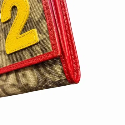 Pre-owned Dior Christian  Trotter Beige Brown Red Color Pvc Leather Wallet (bi-fold) () In Beige, Brown, Red Color