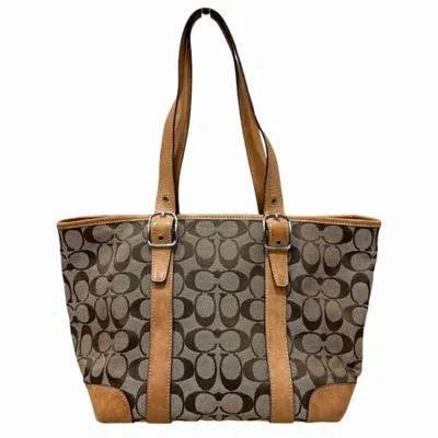 Pre-owned Coach Beige Canvas Leather Tote Bag ()