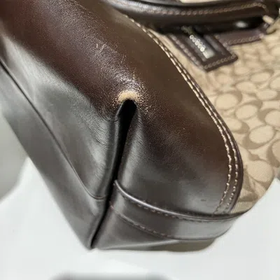 Pre-owned Coach Beige Brown Leather Canvas Handbag Shoulder Bag () In Beige, Brown