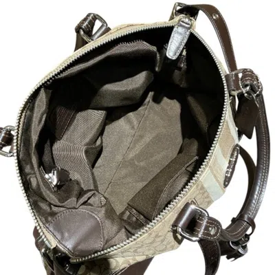 Pre-owned Coach Beige Brown Leather Canvas Handbag Shoulder Bag () In Beige, Brown