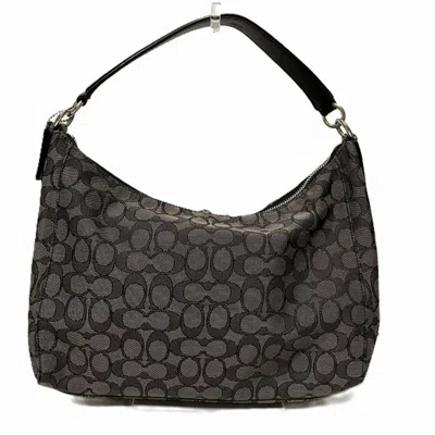 Pre-owned Coach Black Dark Brown Canvas Leather Shoulder Bag () In Black, Dark Brown