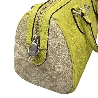 Pre-owned Coach Beige Lemon Yellow Pvc Leather Handbag Shoulder Bag () In Beige, Lemon Yellow