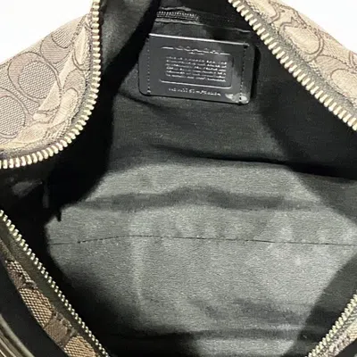 Pre-owned Coach Black Dark Brown Canvas Leather Shoulder Bag () In Black, Dark Brown