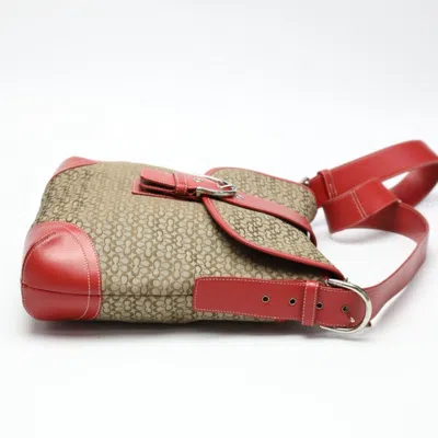 Pre-owned Coach Brown Red Color Canvas Shoulder Bag () In Brown, Red Color