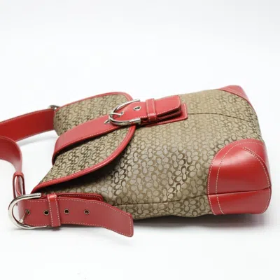 Pre-owned Coach Brown Red Color Canvas Shoulder Bag () In Brown, Red Color