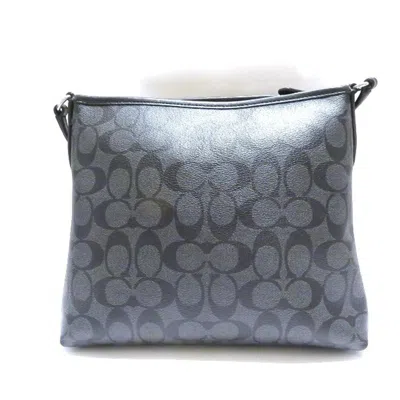 Pre-owned Coach Signature Black Gray Pvc Leather Shoulder Bag () In Black, Gray