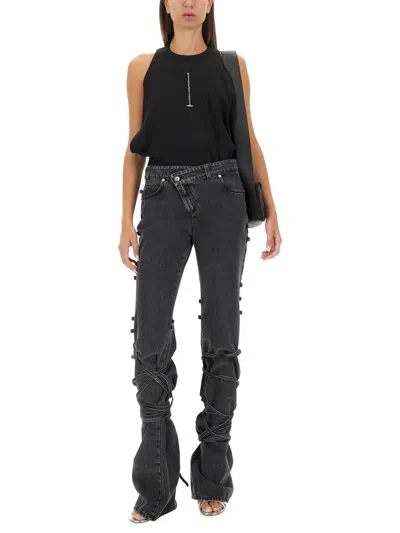 Alexander Mcqueen Mcqueen Asymmetric Closure Black Denim Jeans