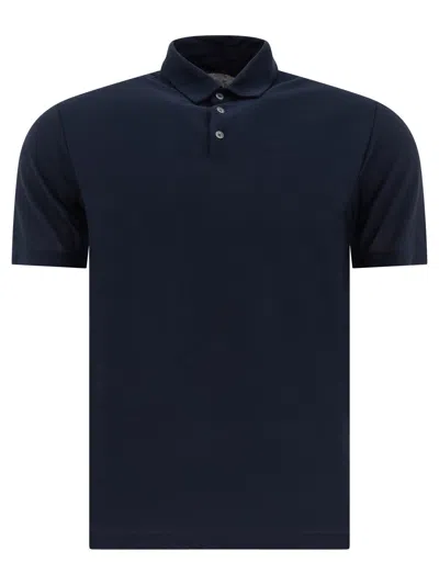 Zanone Icecotton Polo Shirt With Lateral Slits In Blue