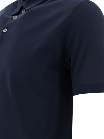 Zanone Icecotton Polo Shirt With Lateral Slits In Blue