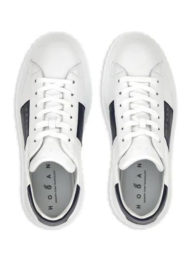 Hogan Panelled Design Calf Leather Sneakers With Chunky Sole In White