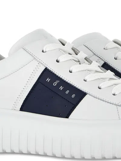 Hogan Panelled Design Calf Leather Sneakers With Chunky Sole In White