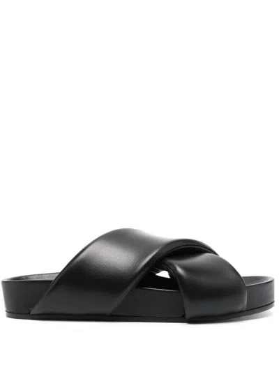 Jil Sander Black Sandals With Criss Cros Bands In Multicolor