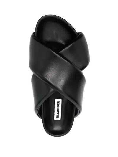 Jil Sander Black Sandals With Criss Cros Bands In Multicolor