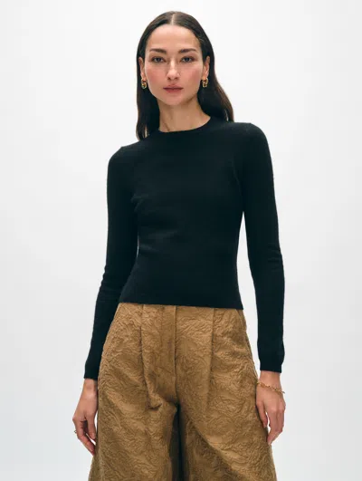 White + Warren Cashmere Slim Crewneck Top In Black In Black