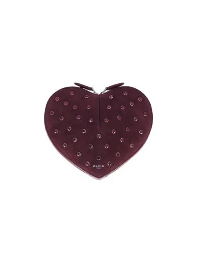 Alaïa Women Le Cœur' Rhinestone Crossbody Bag In Red
