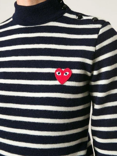 Shop Comme Des Garçons Play Embroidered Heart Striped Jumper