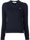 Comme Des Garçons Play Mini Heart V-neck Jumper In Blue