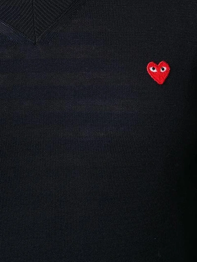 Shop Comme Des Garçons Play Mini Heart V-neck Jumper In Blue